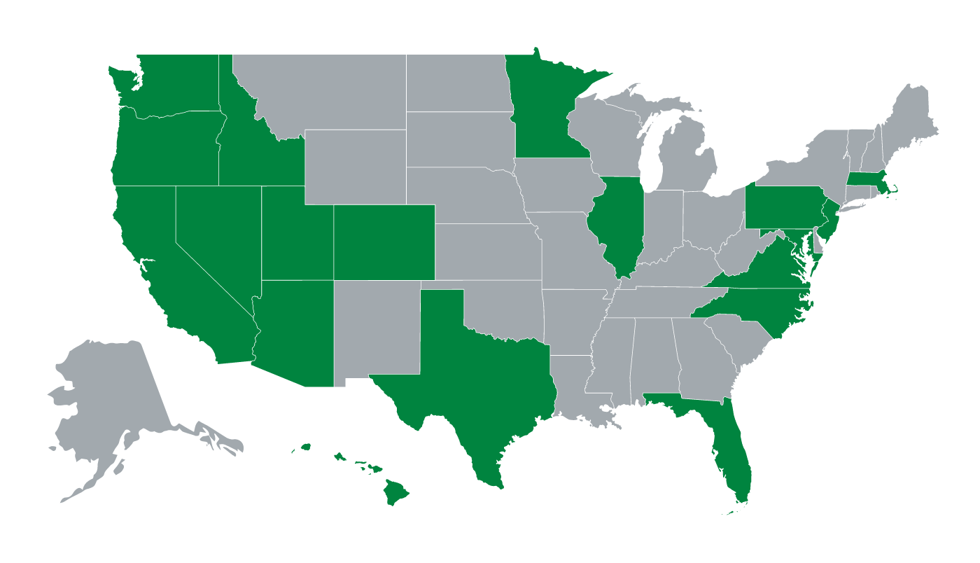 Map of US showing states where most Ducks come from